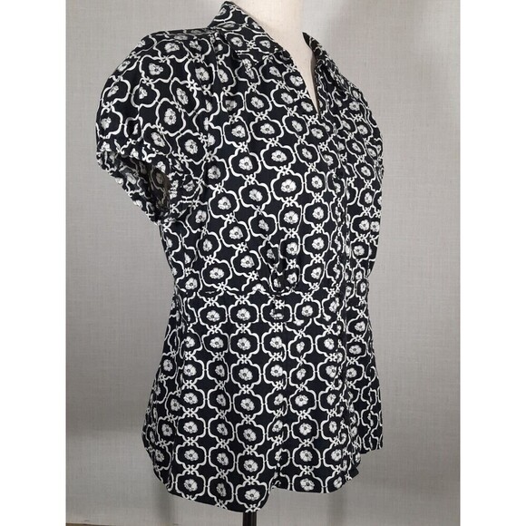 Requirements Empire Waist Babydoll Stretch Top Full Button Black and White SZ 8 - Picture 2 of 16